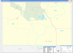 Fall River County, SD Wall Map Zip Code Basic Style 2024